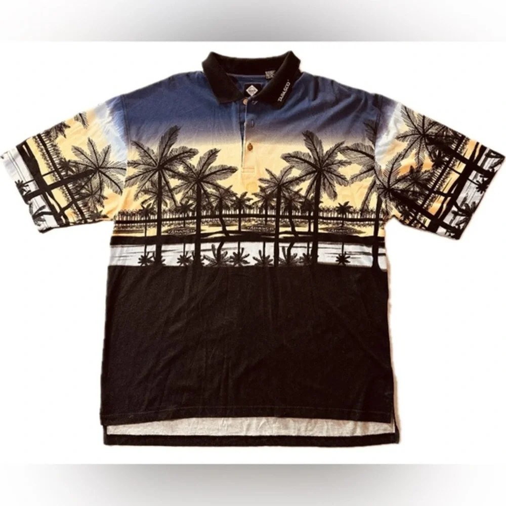 Palm tree sunset button down collar shirt by Tabasco sportswear men XXL like new